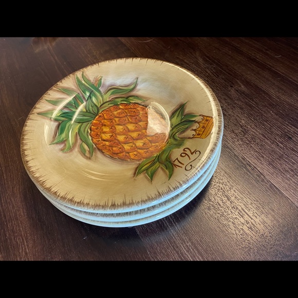 🍍Table Tops Unlimited Tropical Pineapple Hand Painted Edition Salad Plates - Picture 2 of 11